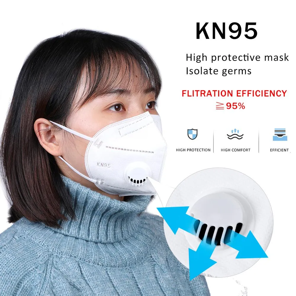 5 Pcs High Quality KN95 Mask PM2.5 Mouth Cover Dust Masks Breathing Valve Folding Non- Wholesale Dropshipping