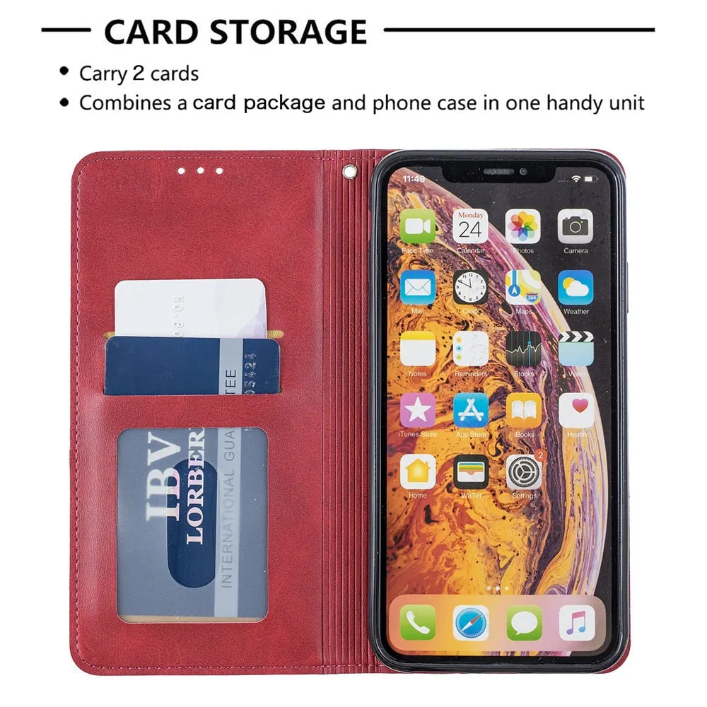 Anymob iPhone Case Blue Flip Wallet Luxury Vintage Business Leather Magnetic Phone Bag