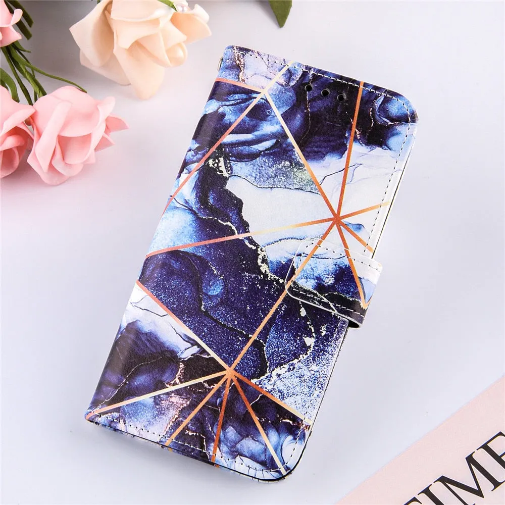 Anymob iPhone Case Northern lights Color Marble Leather Magnetic Flip Wallet Cover