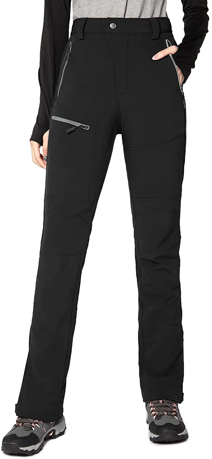 Cycorld Women's-Softshell-Ski-Snow-Pants,Fleece-Lined Winter-Hiking-Cargo-Pants, Work Outdoor Snowboarding Pants
