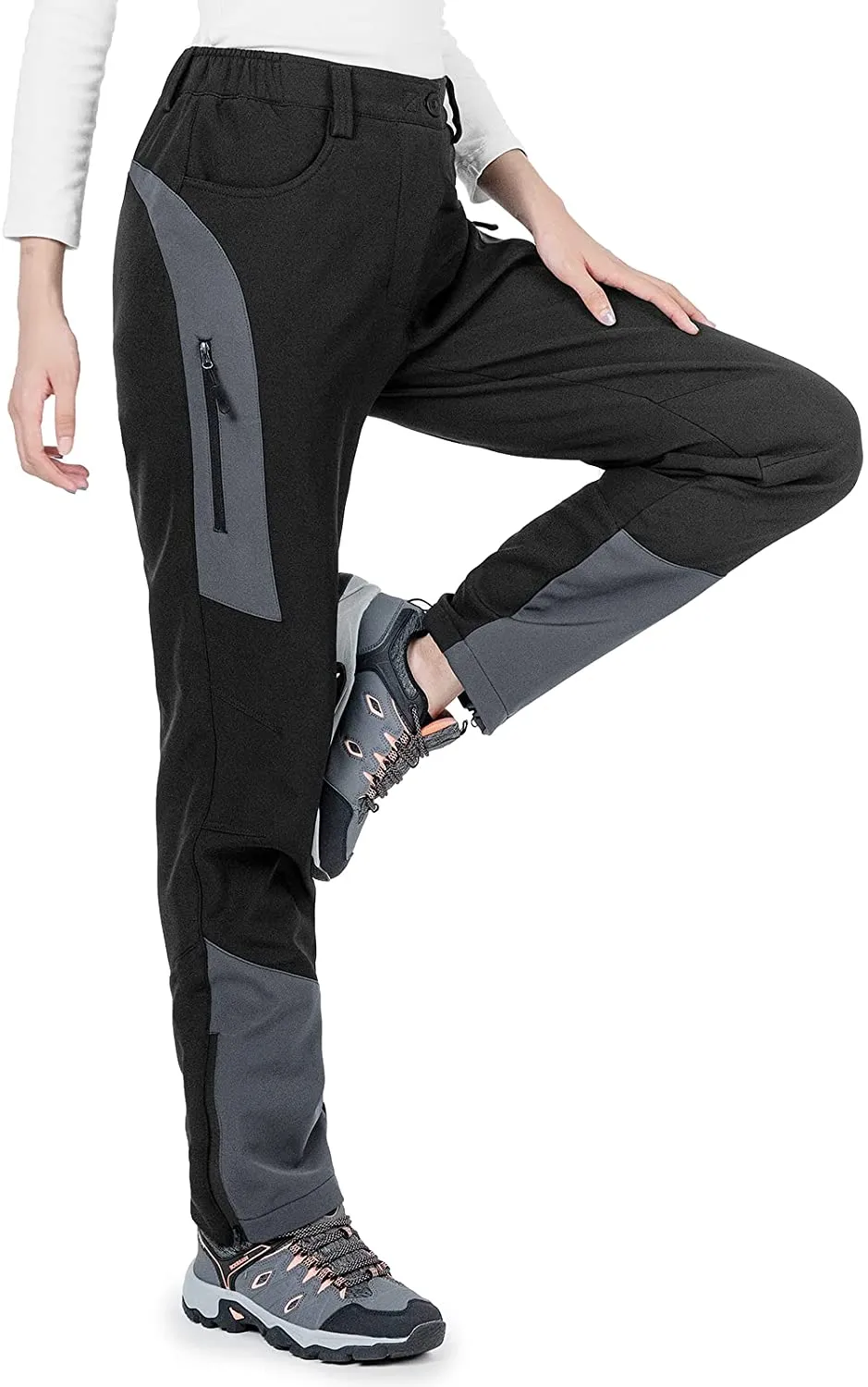 Cycorld Women's-Softshell-Ski-Snow-Pants,Fleece-Lined Winter-Hiking-Cargo-Pants, Work Outdoor Snowboarding Pants