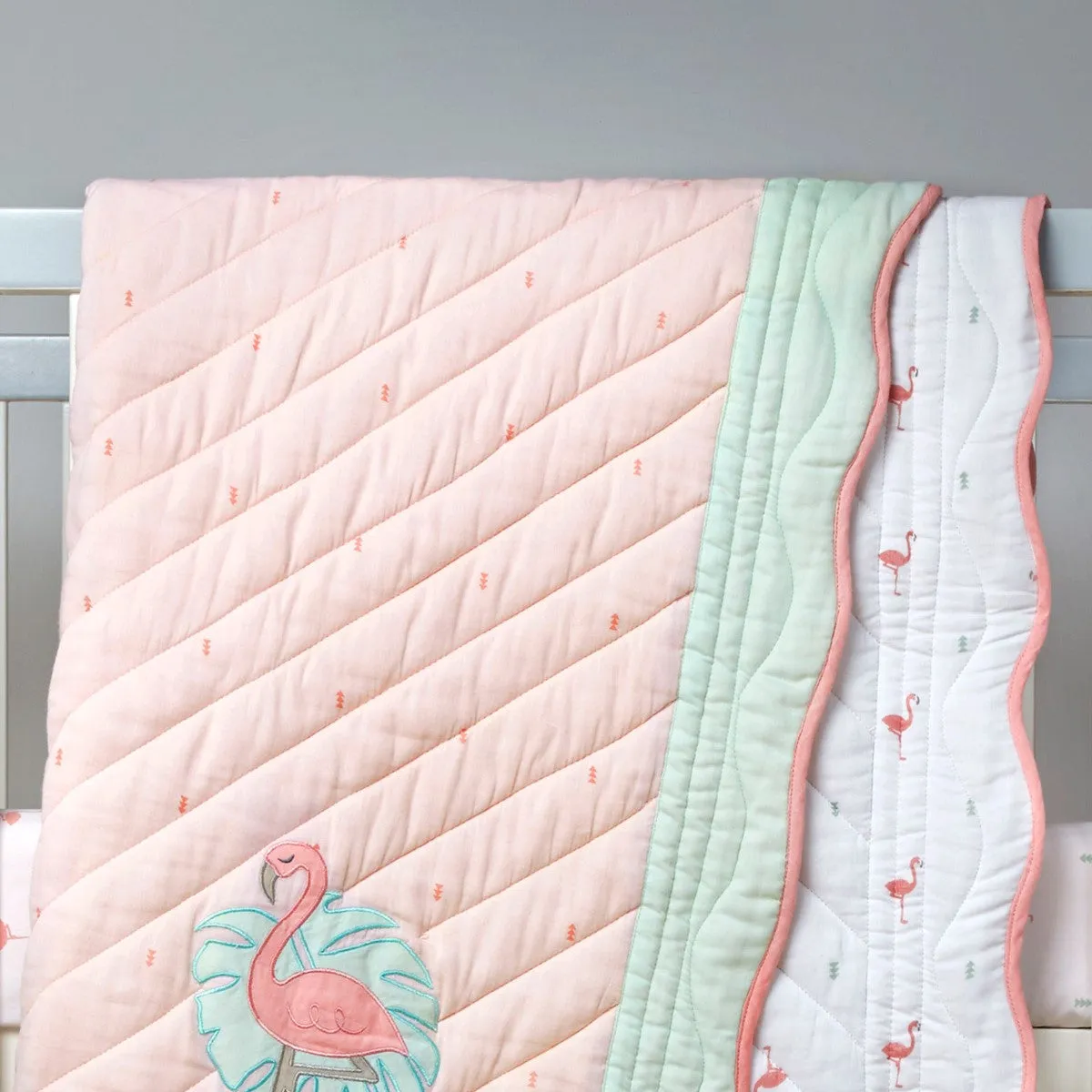 Hello Flamingo Pink Soft Quilt Blanket For Babies  | Cotton | 42 x 42 Inches
