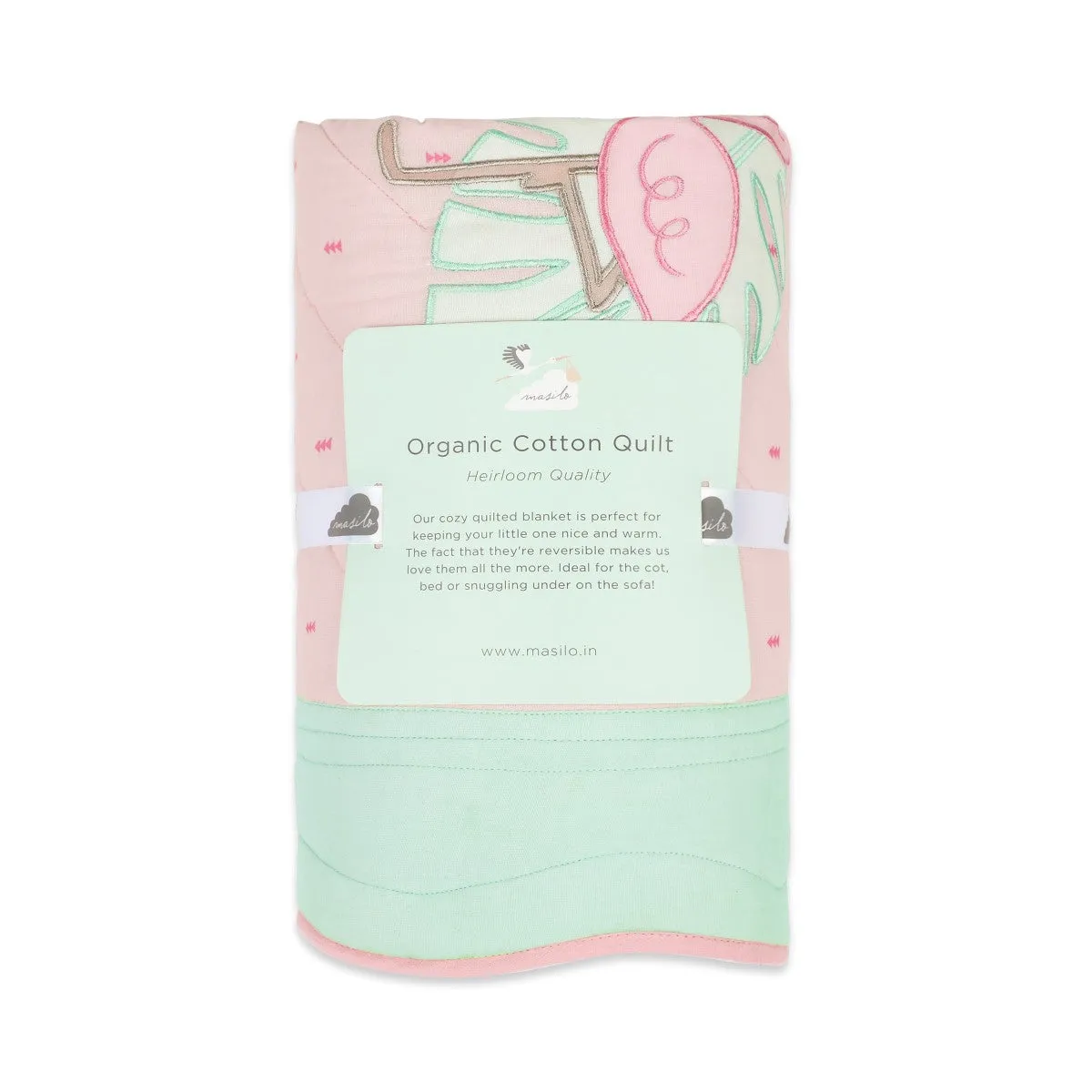 Hello Flamingo Pink Soft Quilt Blanket For Babies  | Cotton | 42 x 42 Inches