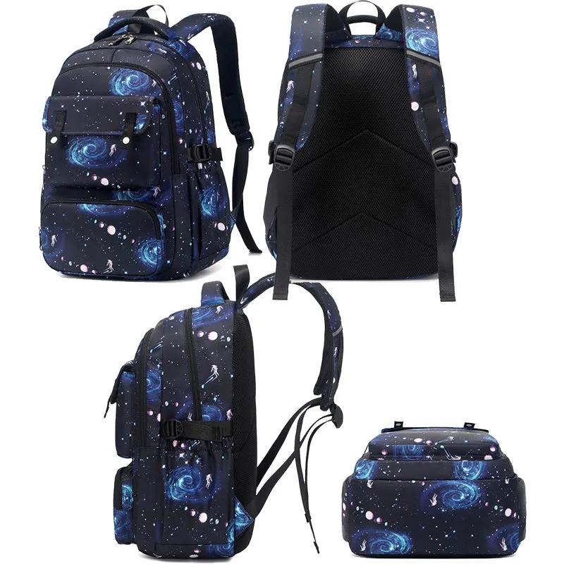 Kids Backpack With Lunch Box School Backpacks - Black Blue Book Bags For Boys Starry Printed Backpack Set Bags Kit BookBag