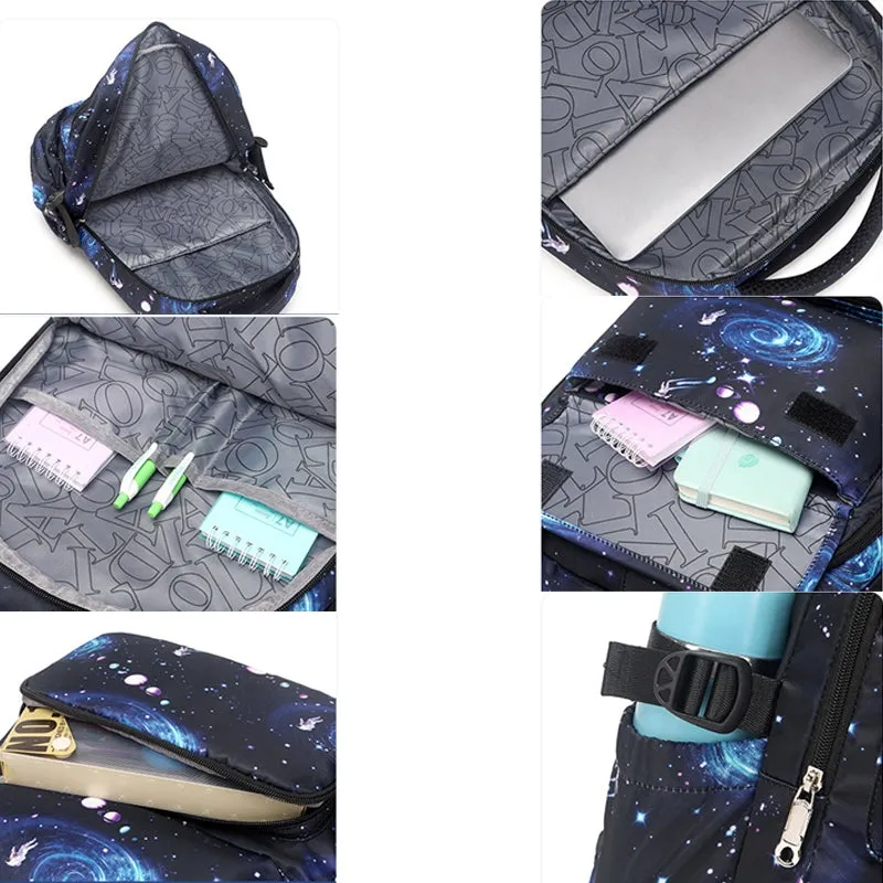 Kids Backpack With Lunch Box School Backpacks - Black Blue Book Bags For Boys Starry Printed Backpack Set Bags Kit BookBag