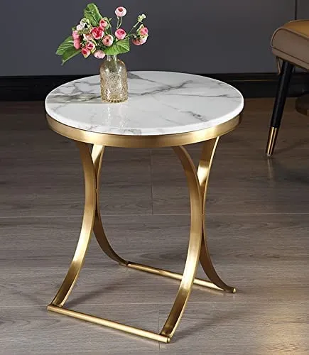 New Mark Impex Side End Table Light Luxury Marble Coffee Table Modern Minimalist Creative Stainless Steel Side Table Living Room Sofa Side Small Round Table Coffee Table (Color : White Marble)