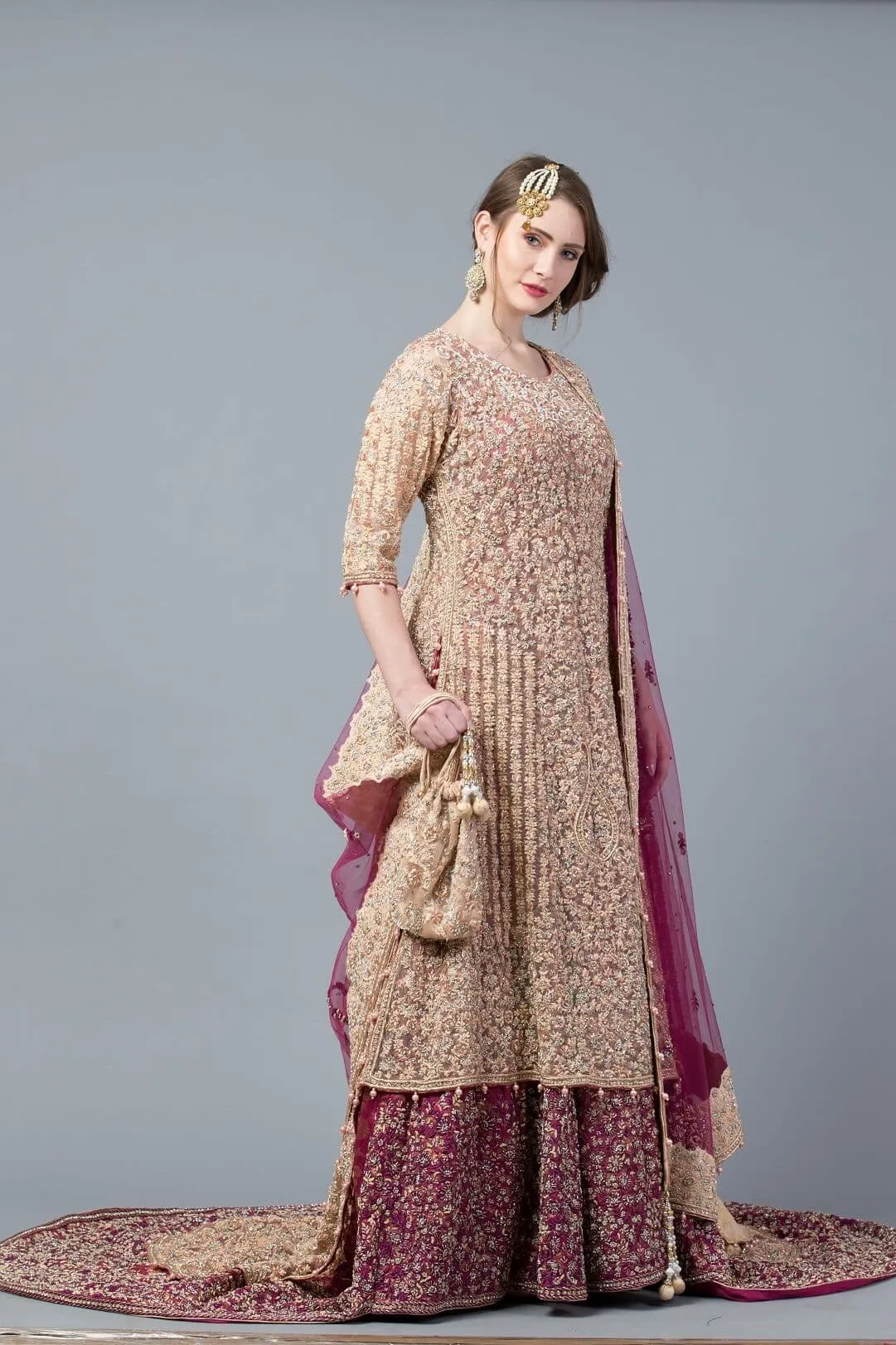 Peach & Dark Purple Double Trail Maxi