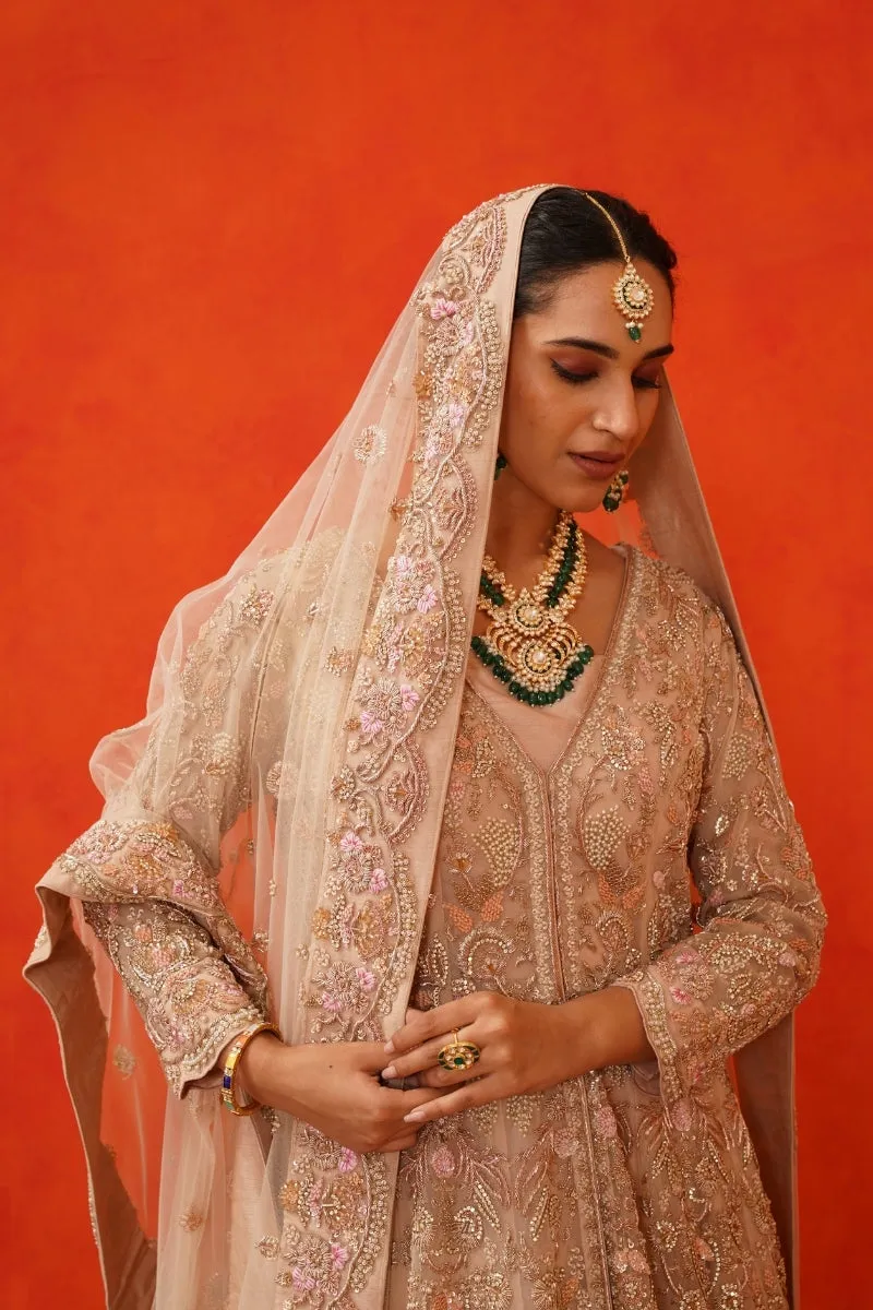 Peach Jacket Trail with Lehenga