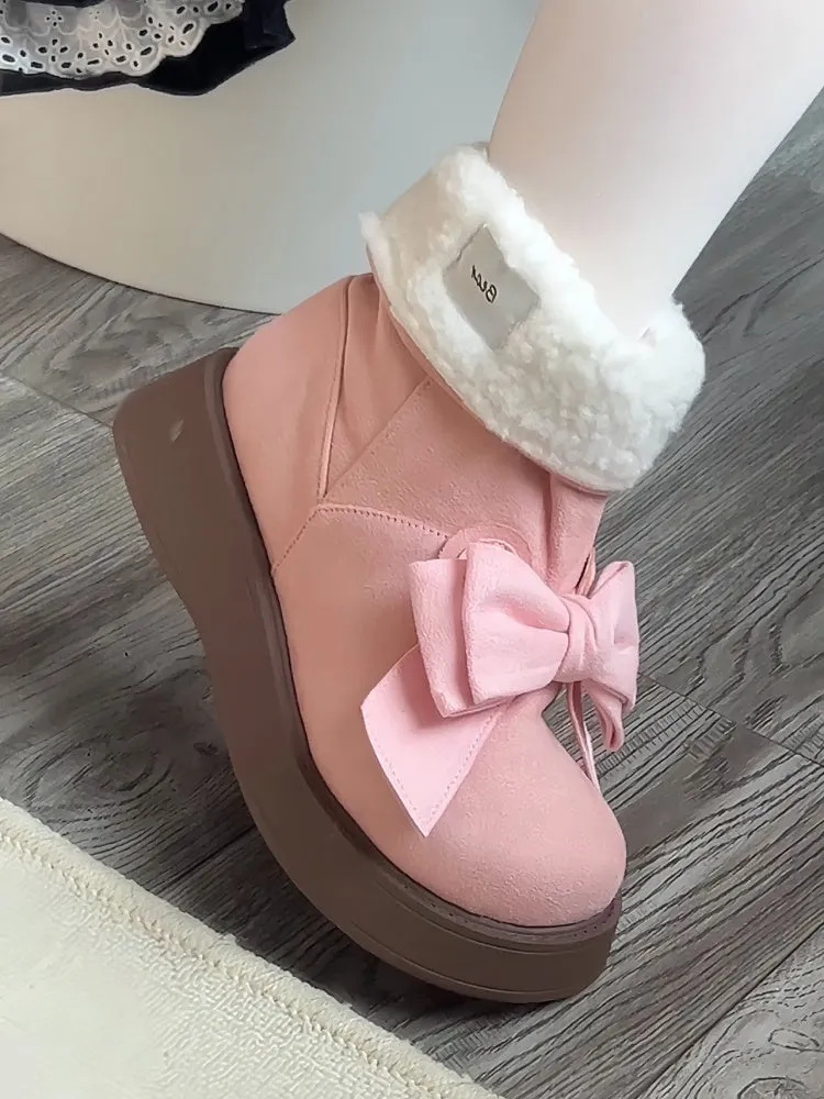 Pink Bunny Ear Design Bowknot Platform Winter Ugg Boots