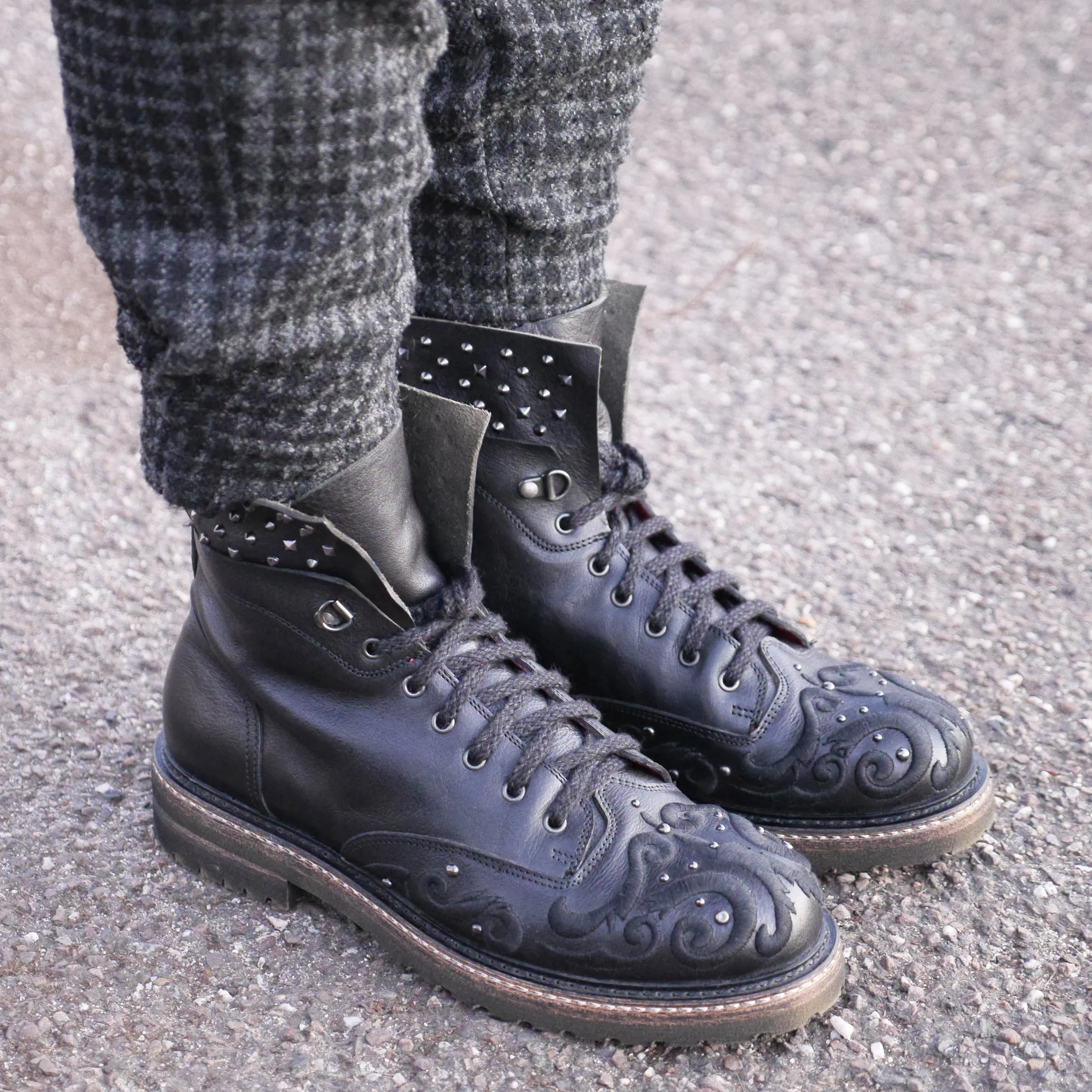 S6101- Embroidered Military Boot With Studs