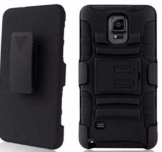 Samsung Galaxy Note 4 Case, Full Body Armor [Built-in Kickstand] Hybrid Tri-Layer Holster Clip Case Cover - Black