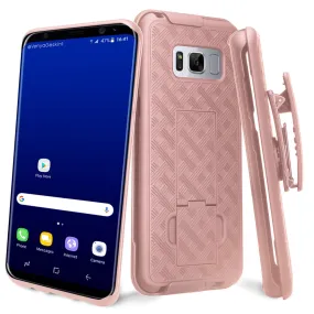 Samsung Galaxy S8 Plus Case, SM-G955 Case Sim Rugged Rotating Swivel Lock Holster Shell Combo Clip Case for Galaxy S8 Plus - Rose Gold