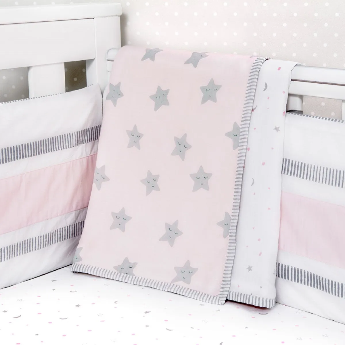 Sleepy Star Pink Soft Dohar Blanket For Babies | Cotton | 42" x 42"
